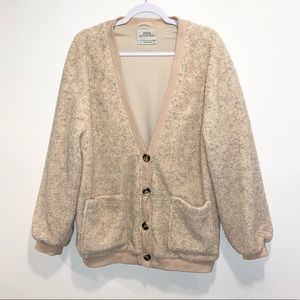 Urban Outfitters Sherpa Oversized Long Button Cardigan Cream Large